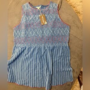 NWT Matilda Jane Enchanted Garden Blue Roxie Striped Smocked Tank top Size L